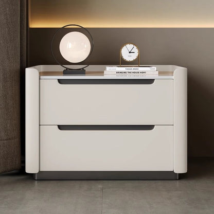 Modern Minimalist Rectangular Wood Rock Slab Nightstand 2-Drawer For Bedroom