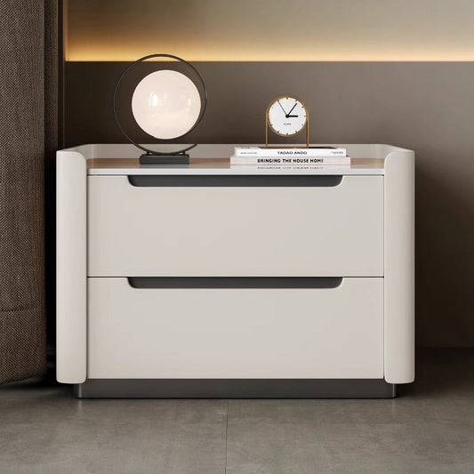 Modern Minimalist Rectangular Wood Rock Slab Nightstand 2-Drawer For Bedroom