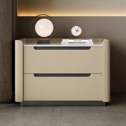 Modern Minimalist Rectangular Wood Rock Slab Nightstand 2-Drawer For Bedroom