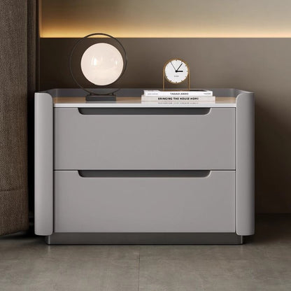 Modern Minimalist Rectangular Wood Rock Slab Nightstand 2-Drawer For Bedroom