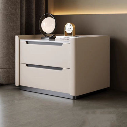 Modern Minimalist Rectangular Wood Rock Slab Nightstand 2-Drawer For Bedroom