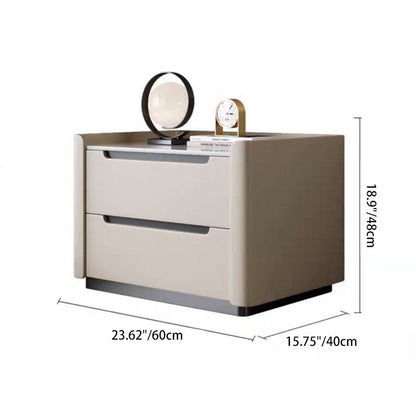 Modern Minimalist Rectangular Wood Rock Slab Nightstand 2-Drawer For Bedroom