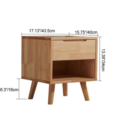 Contemporary Nordic Rectangular Wood Nightstand 1/2-Drawer For Bedroom