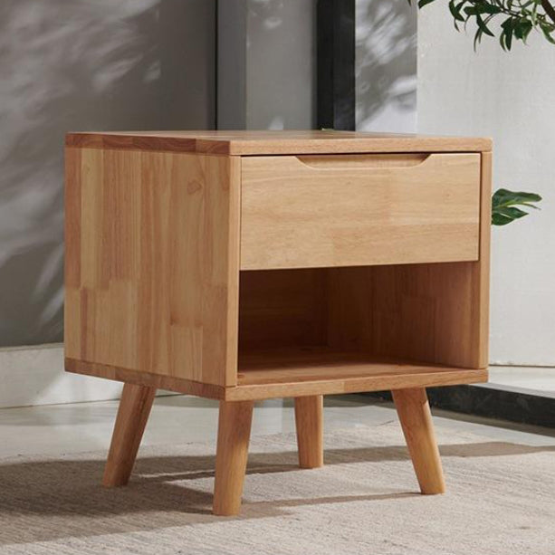 Contemporary Nordic Rectangular Wood Nightstand 1/2-Drawer For Bedroom