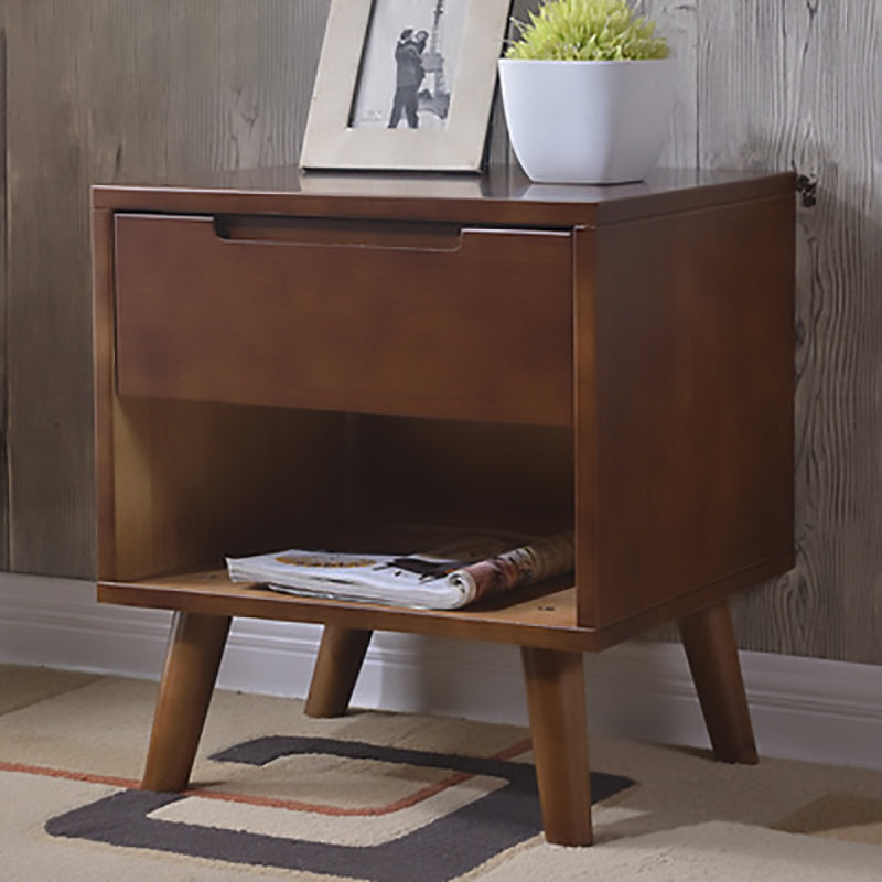 Contemporary Nordic Rectangular Wood Nightstand 1/2-Drawer For Bedroom