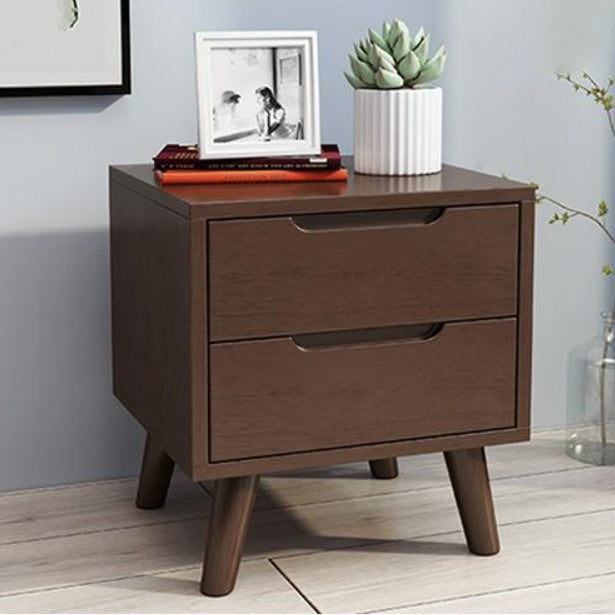 Contemporary Nordic Rectangular Wood Nightstand 1/2-Drawer For Bedroom