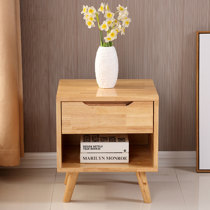 Contemporary Nordic Rectangular Wood Nightstand 1/2-Drawer For Bedroom