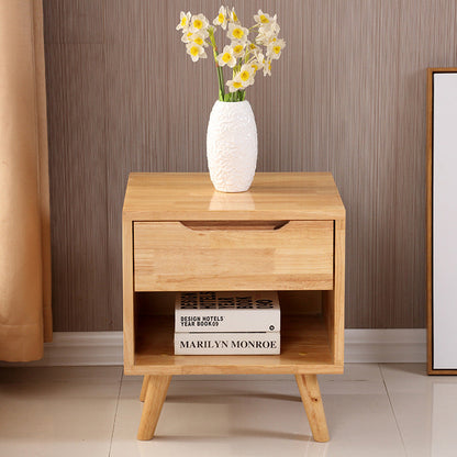 Contemporary Nordic Rectangular Wood Nightstand 1/2-Drawer For Bedroom