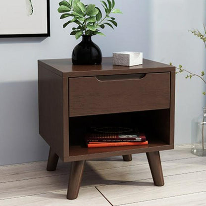 Contemporary Nordic Rectangular Wood Nightstand 1/2-Drawer For Bedroom