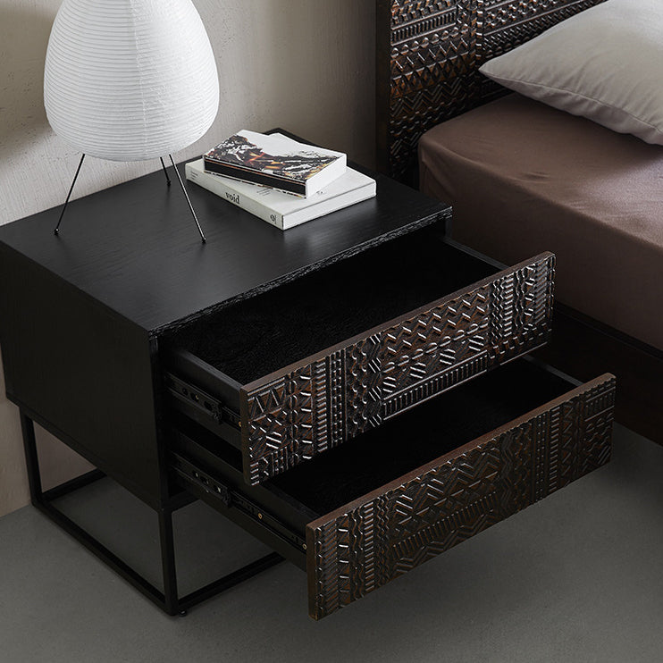 Contemporary Retro Rectangular Wood Nightstand 2-Drawer For Bedroom
