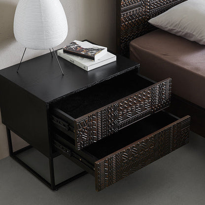 Contemporary Retro Rectangular Wood Nightstand 2-Drawer For Bedroom