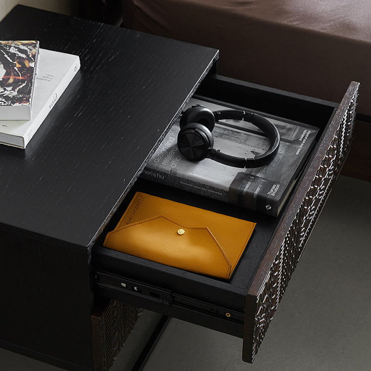 Contemporary Retro Rectangular Wood Nightstand 2-Drawer For Bedroom