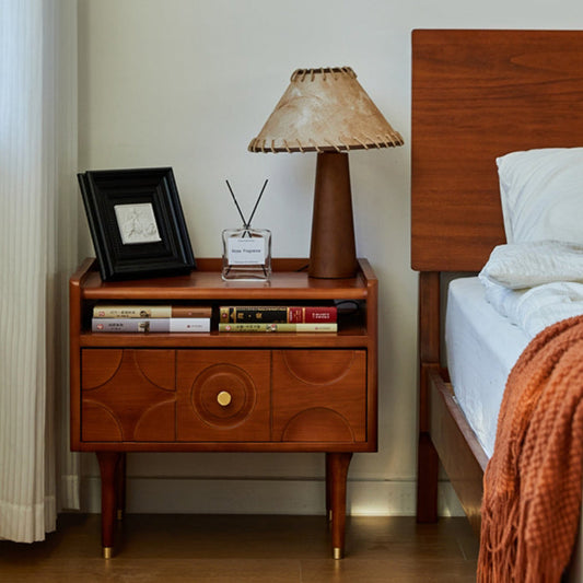 Traditional Vintage Rectangular Solid Wood Nightstand 1-Storage For Bedroom