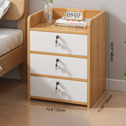 Modern Minimalist Rectangular Lockable Density Board Nightstand 3-Drawer For Bedroom