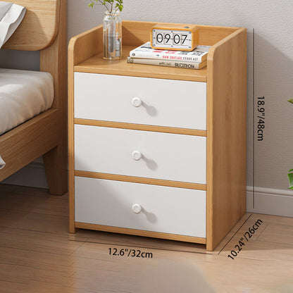 Modern Minimalist Rectangular Lockable Density Board Nightstand 3-Drawer For Bedroom