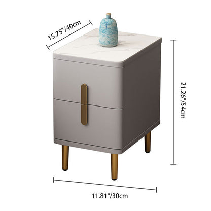 Modern Minimalist Rectangular Square Marble Solid Wood Nightstand 2-Drawer For Bedroom