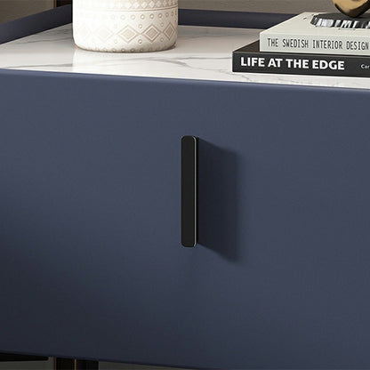 Modern Luxury Rectangular Marble Faux Leather Iron Solid Wood Nightstand 1-Drawer For Bedroom
