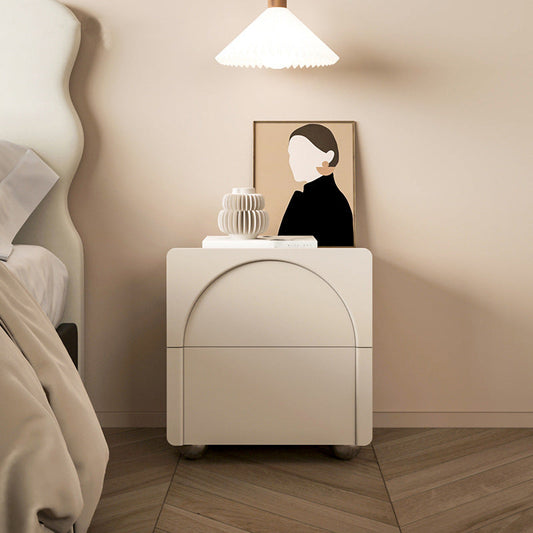 Modern Minimalist Square Half Round Microfiber Leather Solid Wood Stainless Steel Nightstand 2-Drawer For Bedroom