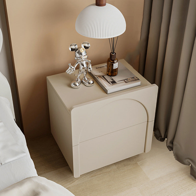 Modern Minimalist Square Half Round Microfiber Leather Solid Wood Stainless Steel Nightstand 2-Drawer For Bedroom