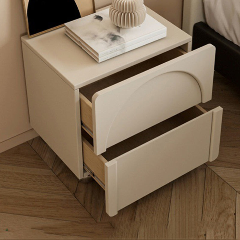 Modern Minimalist Square Half Round Microfiber Leather Solid Wood Stainless Steel Nightstand 2-Drawer For Bedroom