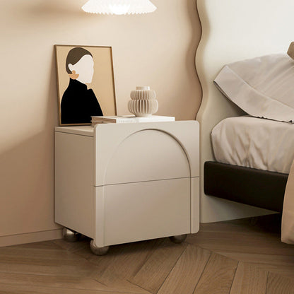 Modern Minimalist Square Half Round Microfiber Leather Solid Wood Stainless Steel Nightstand 2-Drawer For Bedroom