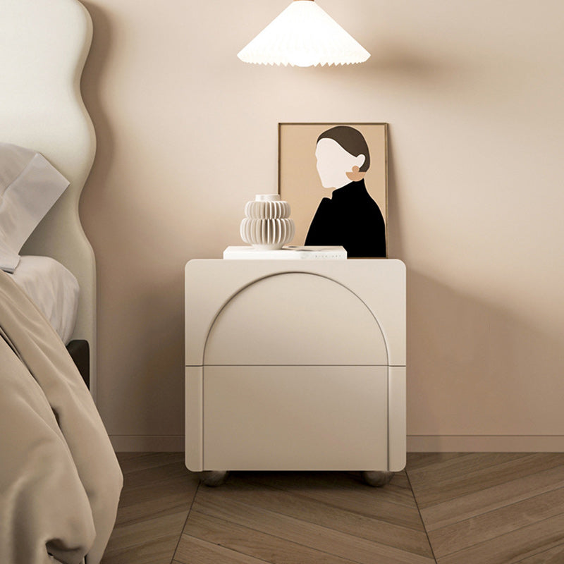Modern Minimalist Square Half Round Microfiber Leather Solid Wood Stainless Steel Nightstand 2-Drawer For Bedroom