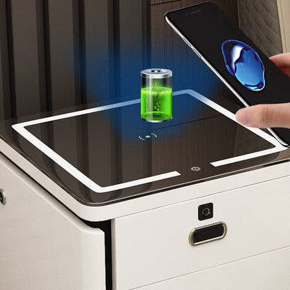 Modern Minimalist Square Rectangular Marble Glass Faux Leather Solid Wood Nightstand 3-Drawer For Bedroom