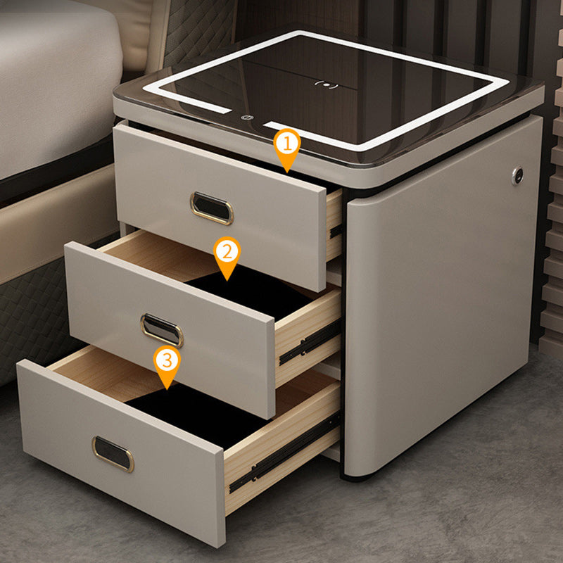 Modern Minimalist Square Rectangular Marble Glass Faux Leather Solid Wood Nightstand 3-Drawer For Bedroom