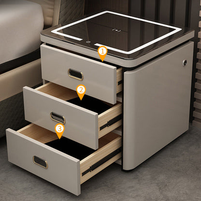 Modern Minimalist Square Rectangular Marble Glass Faux Leather Solid Wood Nightstand 3-Drawer For Bedroom