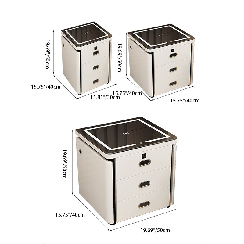 Modern Minimalist Square Rectangular Marble Glass Faux Leather Solid Wood Nightstand 3-Drawer For Bedroom