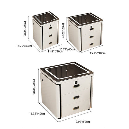 Modern Minimalist Square Rectangular Marble Glass Faux Leather Solid Wood Nightstand 3-Drawer For Bedroom