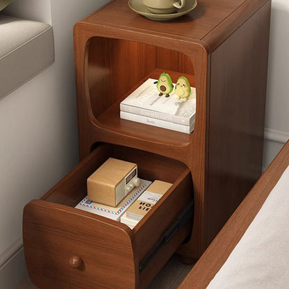 Traditional Chinese Rectangular Square Solid Wood Nightstand 1/2 Drawer For Bedroom