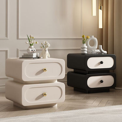 Contemporary Scandinavian Square Microfiber Leather Finish Solid Wood Frame Nightstand 2-Drawer For Bedroom