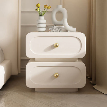 Contemporary Scandinavian Square Microfiber Leather Finish Solid Wood Frame Nightstand 2-Drawer For Bedroom