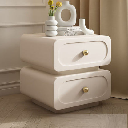Contemporary Scandinavian Square Microfiber Leather Finish Solid Wood Frame Nightstand 2-Drawer For Bedroom