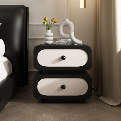 Contemporary Scandinavian Square Microfiber Leather Finish Solid Wood Frame Nightstand 2-Drawer For Bedroom