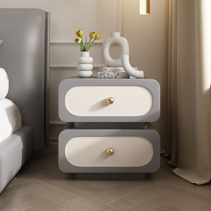 Contemporary Scandinavian Square Microfiber Leather Finish Solid Wood Frame Nightstand 2-Drawer For Bedroom