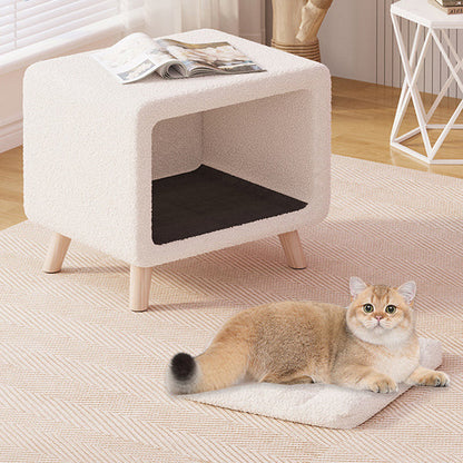 Traditional French Square Wool Solid Wood Frame Nightstand 1-Cabinet For Bedroom