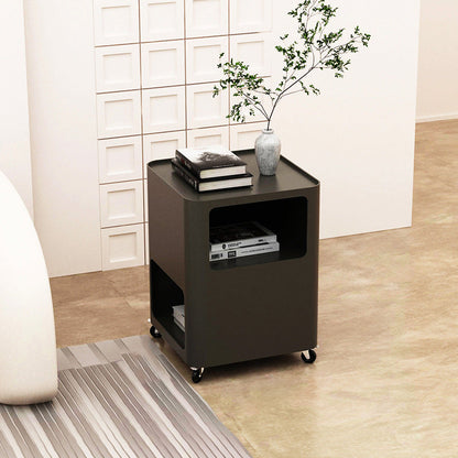 Contemporary Nordic Square Iron Tray Top Nightstand 2-Cabinet Casters For Bedroom