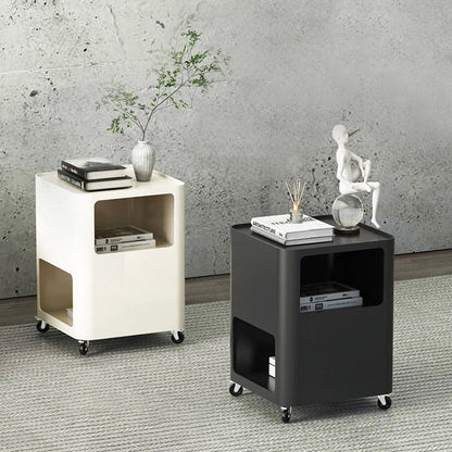 Contemporary Nordic Square Iron Tray Top Nightstand 2-Cabinet Casters For Bedroom