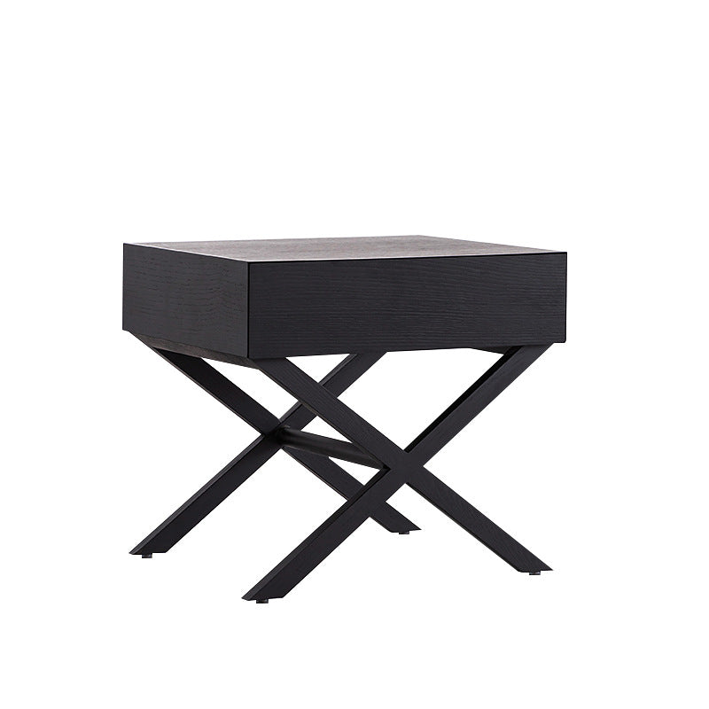 Contemporary Simplicity Square Solid Wood Crossed-Leg Nightstand Drawer For Bedroom