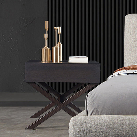 Contemporary Simplicity Square Solid Wood Crossed-Leg Nightstand Drawer For Bedroom
