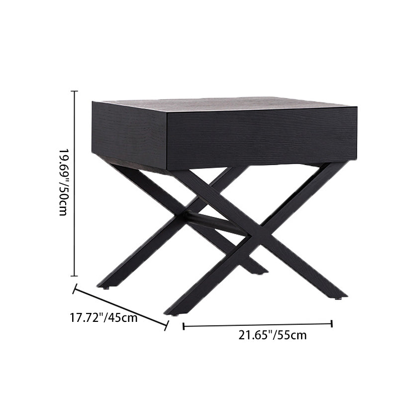 Contemporary Simplicity Square Solid Wood Crossed-Leg Nightstand Drawer For Bedroom