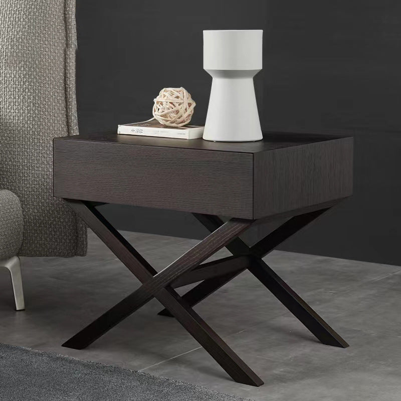 Contemporary Simplicity Square Solid Wood Crossed-Leg Nightstand Drawer For Bedroom