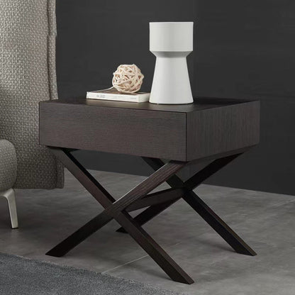 Contemporary Simplicity Square Solid Wood Crossed-Leg Nightstand Drawer For Bedroom