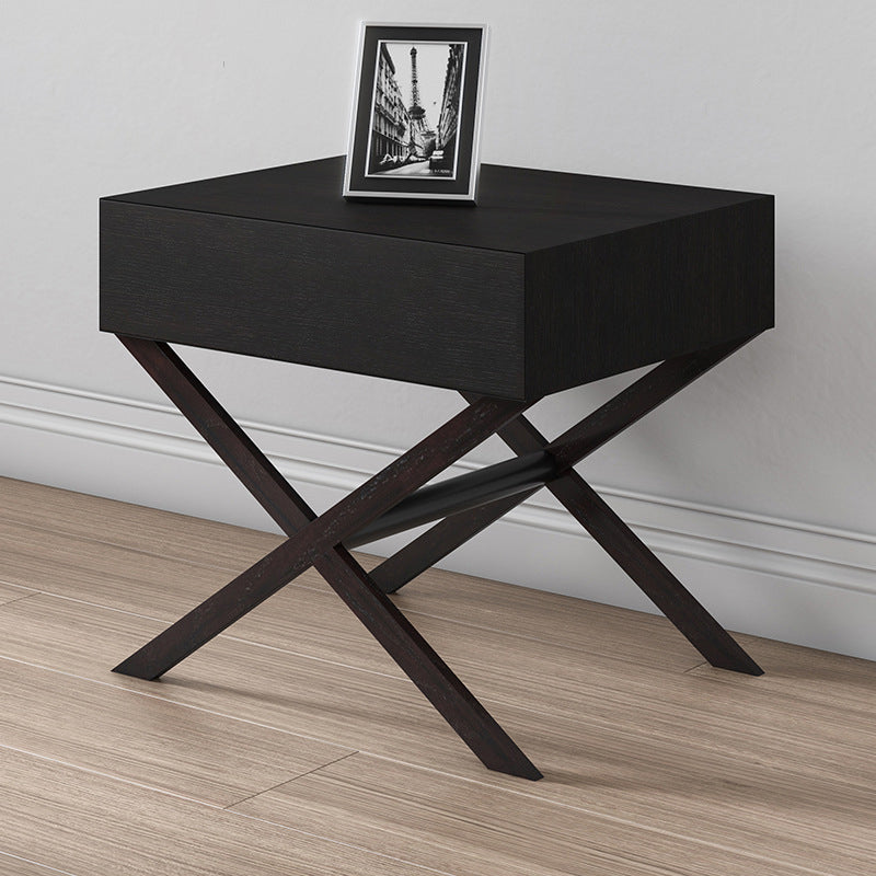 Contemporary Simplicity Square Solid Wood Crossed-Leg Nightstand Drawer For Bedroom