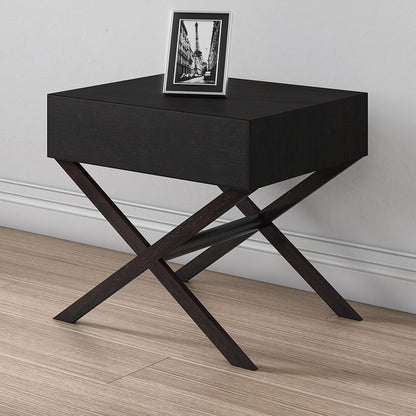 Contemporary Simplicity Square Solid Wood Crossed-Leg Nightstand Drawer For Bedroom