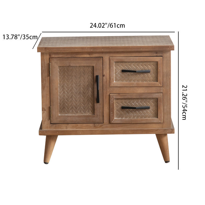 Contemporary Retro Rectangular Solid Wood Nightstand 2-Drawer Cabinet For Bedroom