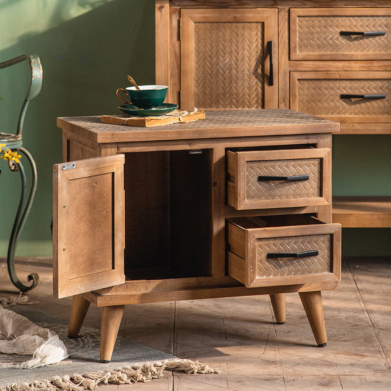 Contemporary Retro Rectangular Solid Wood Nightstand 2-Drawer Cabinet For Bedroom