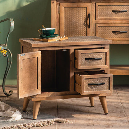 Contemporary Retro Rectangular Solid Wood Nightstand 2-Drawer Cabinet For Bedroom